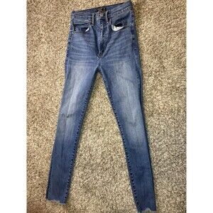 Abercrombie & Fitch Ultra High Rise Super Skinny Jeans Sz 0S W25 Blue Raw Hem